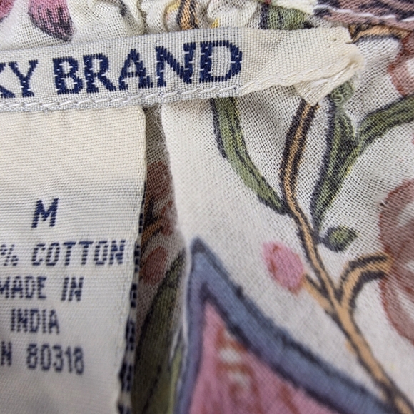 Lucky Brand India Cotton Boho Floral Peasant Blouse Keyhole Cottagecore Medium - Picture 12 of 14